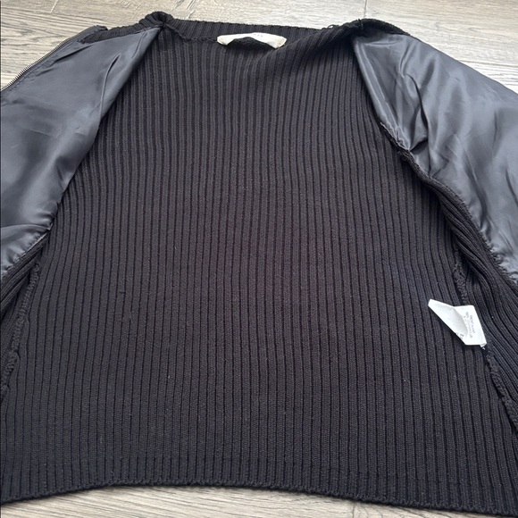 Melrose | Black Genuine Leather Front Zip Knit-Sleeve Jacket Full Moto Medium - Picture 10 of 14